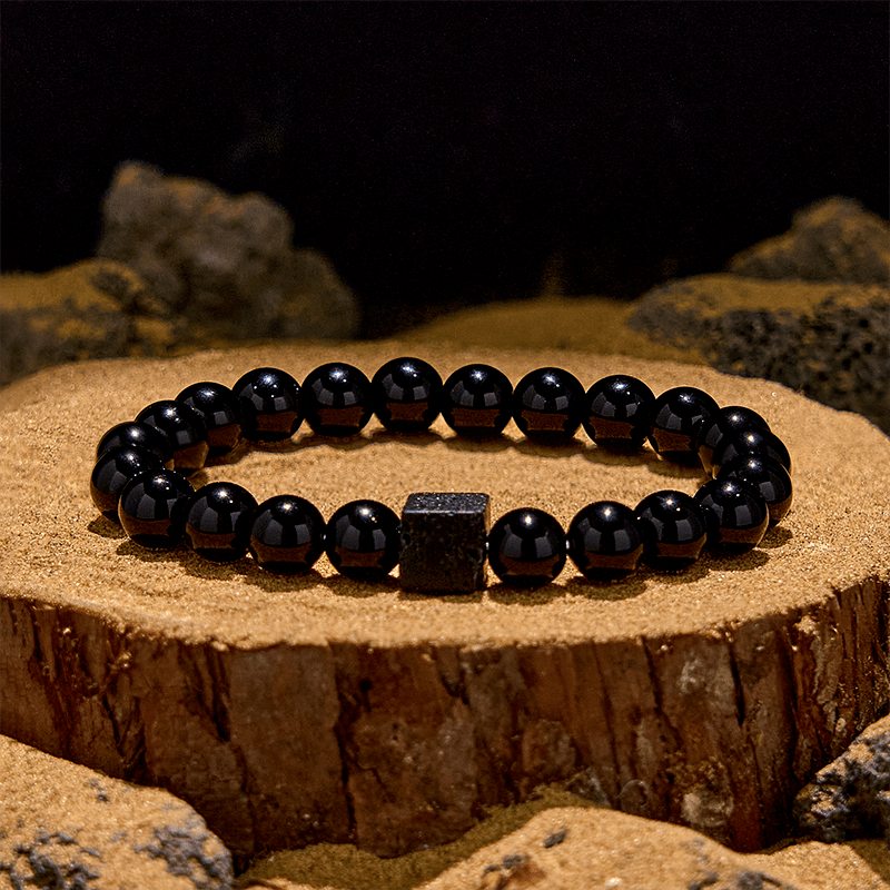 Olivenorma Cube Cut Lava Stone Obsidian Beaded Bracelet - Lava Stone & Obsidian - image 0