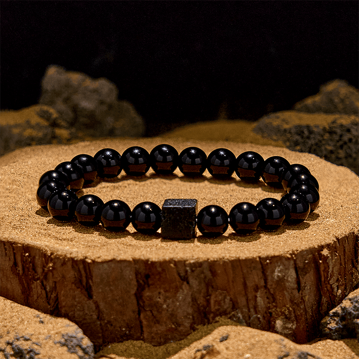 Olivenorma Cube Cut Lava Stone Obsidian Beaded Bracelet - Lava Stone & Obsidian - image 0