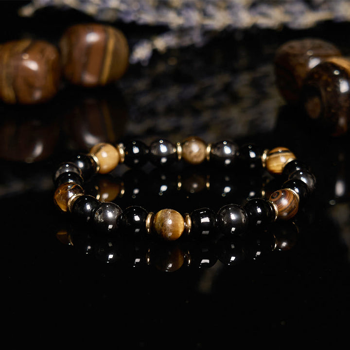 Olivenorma 8mm Obsidian Tiger Eye Hematite Beaded Bracelet - image 4