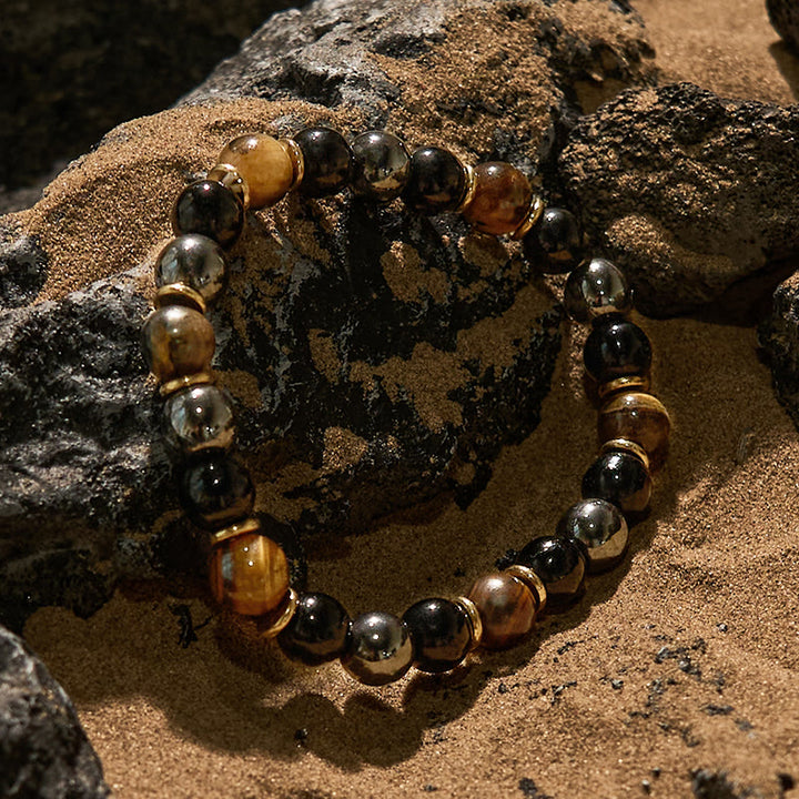 Olivenorma 8mm Obsidian Tiger Eye Hematite Beaded Bracelet - image 3