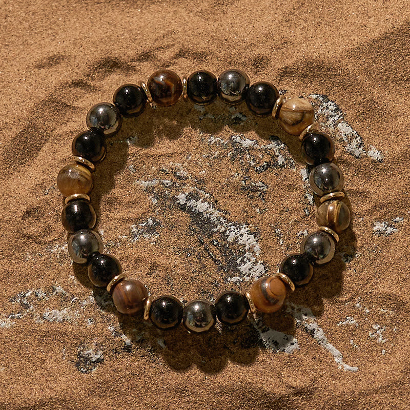 Olivenorma 8mm Obsidian Tiger Eye Hematite Beaded Bracelet - image 2