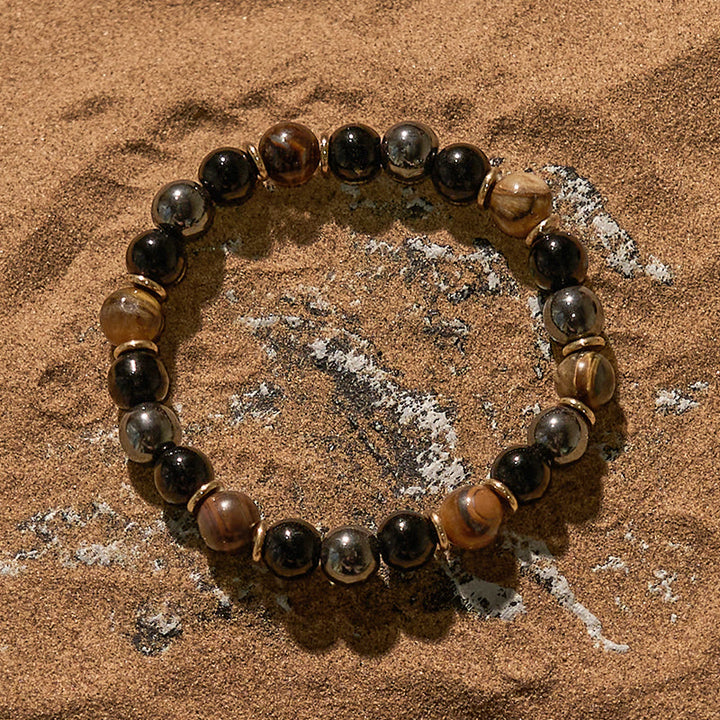 Olivenorma 8mm Obsidian Tiger Eye Hematite Beaded Bracelet - image 2