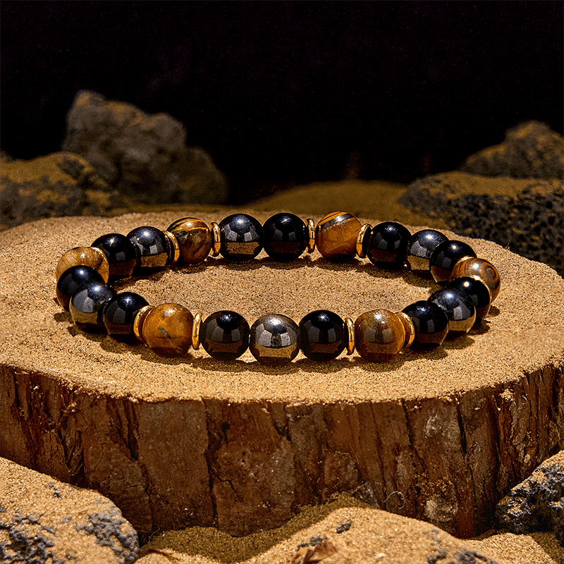 Olivenorma 8mm Obsidian Tiger Eye Hematite Beaded Bracelet - Natural Stone - image 0