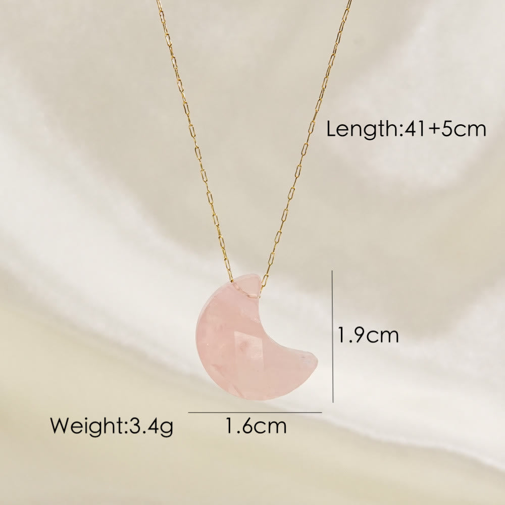 Olivenorma Natural Crystal Cut Moon Shape Pendant Necklace - Rose Quartz - image 3