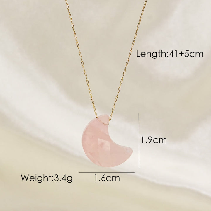 Olivenorma Natural Crystal Cut Moon Shape Pendant Necklace - Rose Quartz - image 3