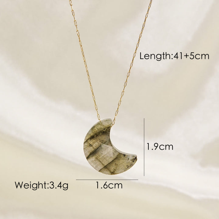 Olivenorma Natural Crystal Cut Moon Shape Pendant Necklace - Labradorite - image 7
