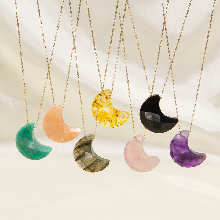 Olivenorma Natural Crystal Cut Moon Shape Pendant Necklace - image 0