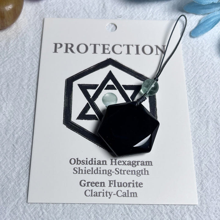 Olivenorma Natural Crystal Metatron's Cube Pendant Keychain - Obsidian - image 15