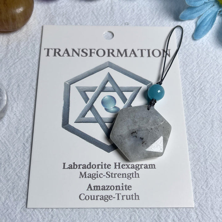 Olivenorma Natural Crystal Metatron's Cube Pendant Keychain - Labradorite - image 9