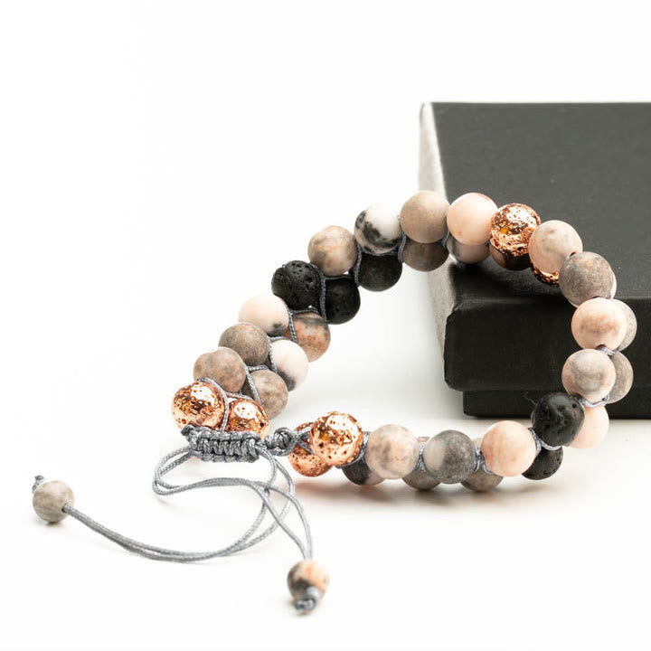 Olivenorma 2 Layers Lava Stone Pink Zebra Jasper Braided Bracelet - image 14