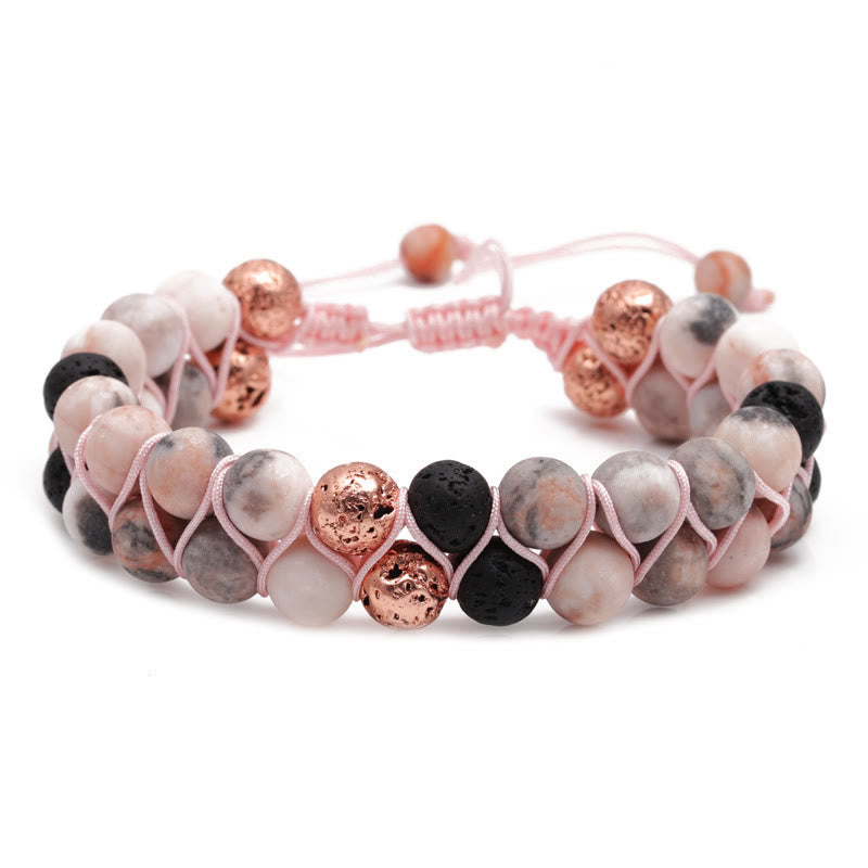 Olivenorma 2 Layers Lava Stone Pink Zebra Jasper Braided Bracelet - Pink - image 0