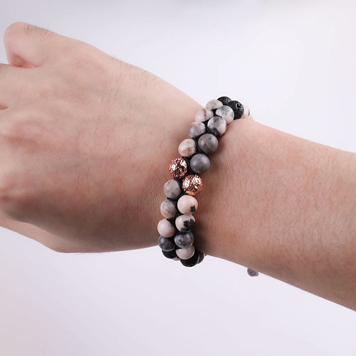 Olivenorma 2 Layers Lava Stone Pink Zebra Jasper Braided Bracelet - image 4