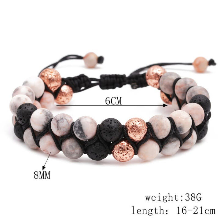 Olivenorma 2 Layers Lava Stone Pink Zebra Jasper Braided Bracelet - image 8