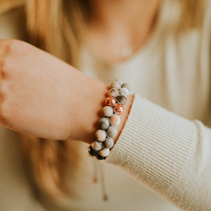 Olivenorma 2 Layers Lava Stone Pink Zebra Jasper Braided Bracelet - image 10