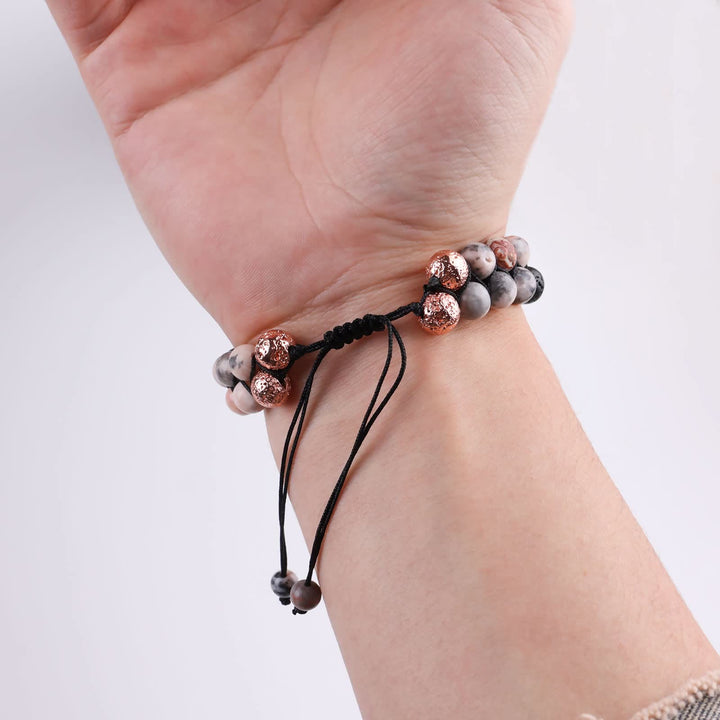 Olivenorma 2 Layers Lava Stone Pink Zebra Jasper Braided Bracelet - image 5
