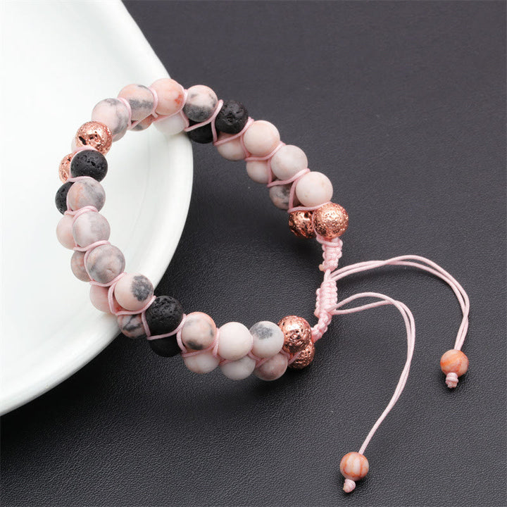 Olivenorma 2 Layers Lava Stone Pink Zebra Jasper Braided Bracelet - image 2