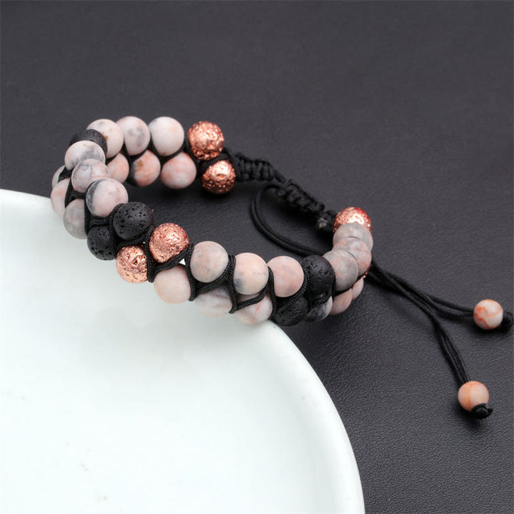 Olivenorma 2 Layers Lava Stone Pink Zebra Jasper Braided Bracelet - image 6