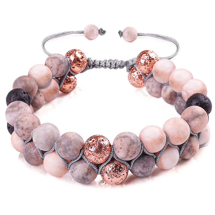 Olivenorma 2 Layers Lava Stone Pink Zebra Jasper Braided Bracelet - Gray - image 9