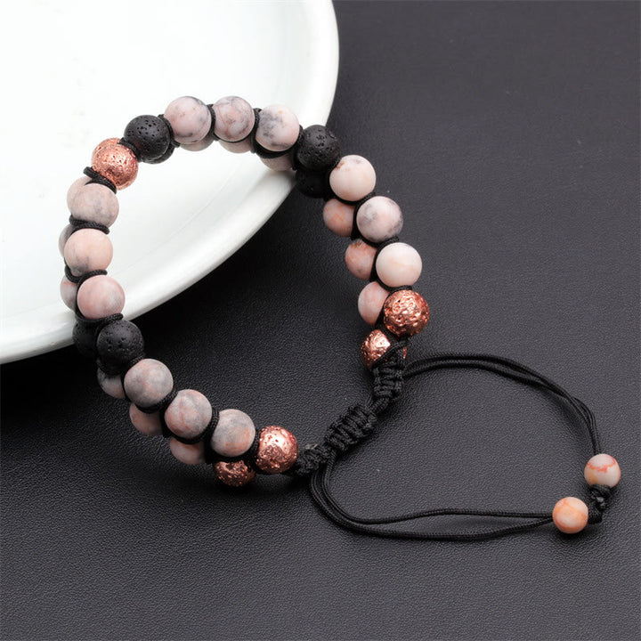 Olivenorma 2 Layers Lava Stone Pink Zebra Jasper Braided Bracelet - image 7