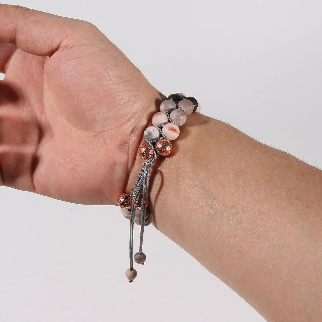 Olivenorma 2 Layers Lava Stone Pink Zebra Jasper Braided Bracelet - image 12