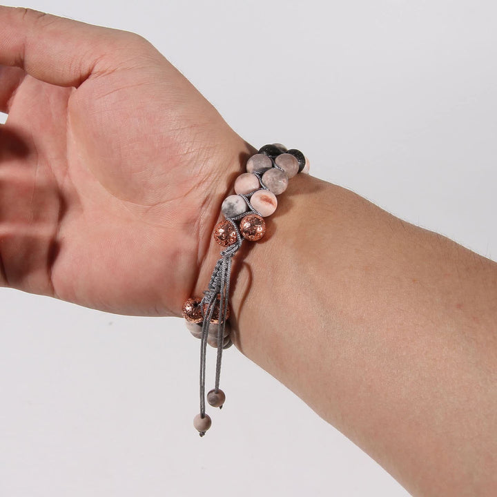 Olivenorma 2 Layers Lava Stone Pink Zebra Jasper Braided Bracelet - image 12