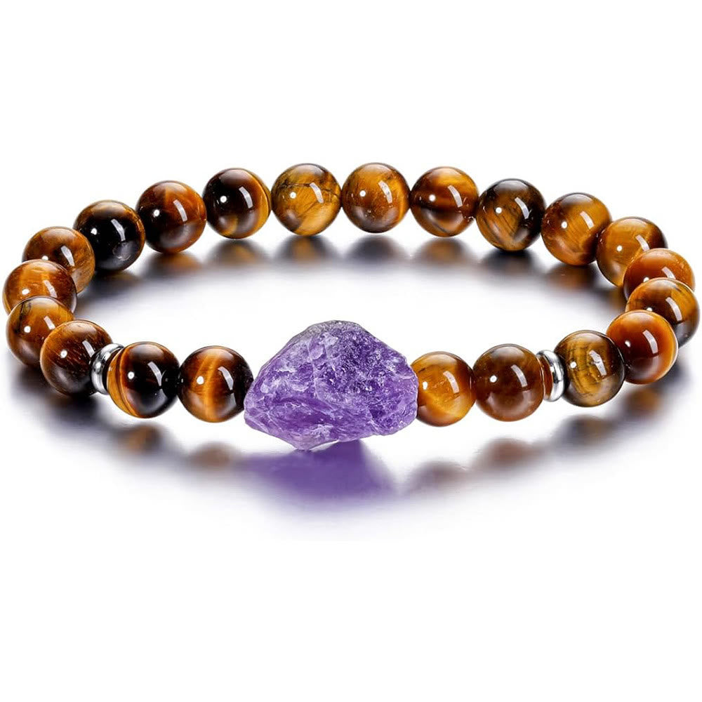 Olivenorma Natural Raw Amethyst 8mm Gem Bracelet - Amethyst+Tiger Eye - image 3