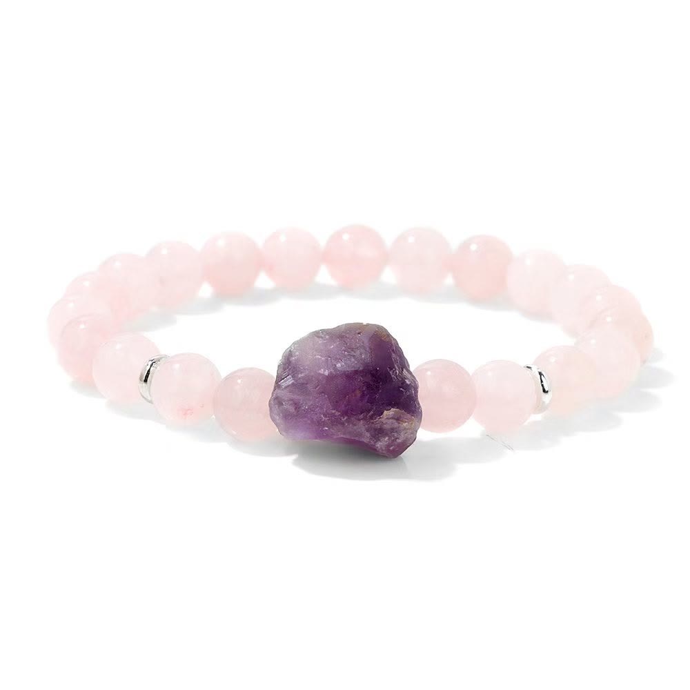 Olivenorma Natural Raw Amethyst 8mm Gem Bracelet - Amethyst+Rose Quartz - image 7