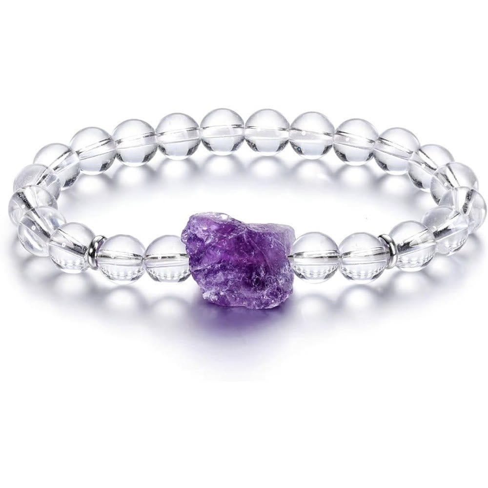 Olivenorma Natural Raw Amethyst 8mm Gem Bracelet - Amethyst+Clear Crystal - image 9