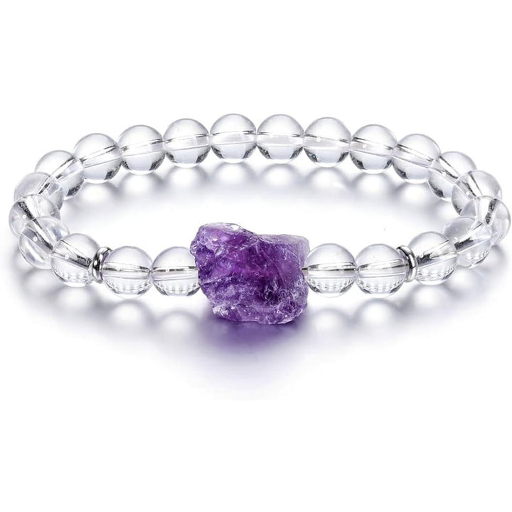 Olivenorma Natural Raw Amethyst 8mm Gem Bracelet - Amethyst+Clear Crystal - image 9