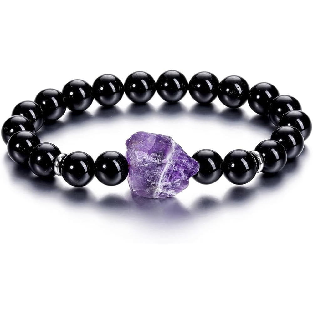 Olivenorma Natural Raw Amethyst 8mm Gem Bracelet - Amethyst+Obsidian - image 13