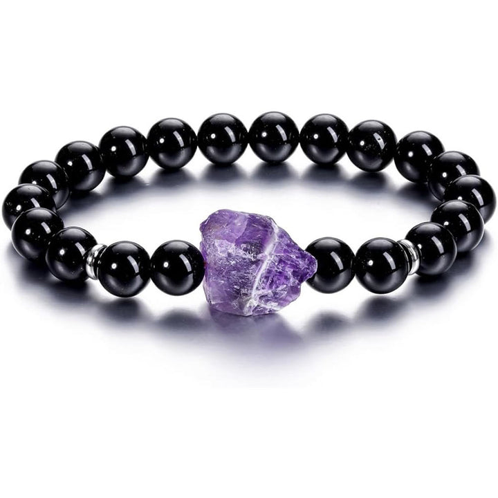 Olivenorma Natural Raw Amethyst 8mm Gem Bracelet - Amethyst+Obsidian - image 13