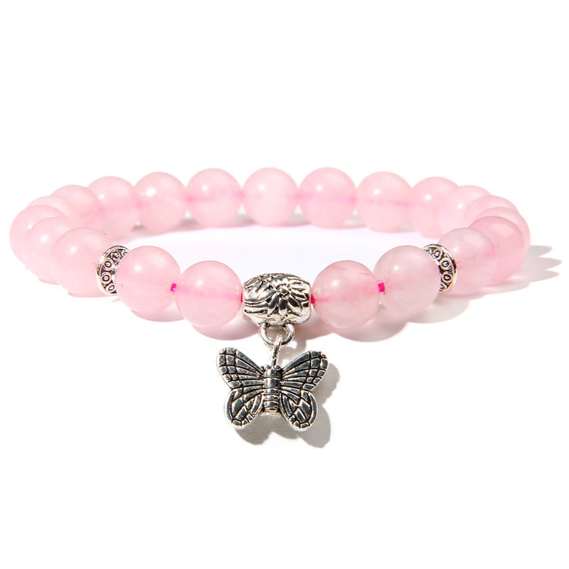 Olivenorma Natural Turquoise Butterfly Charm Gem Bracelet - Rose Quartz - image 2