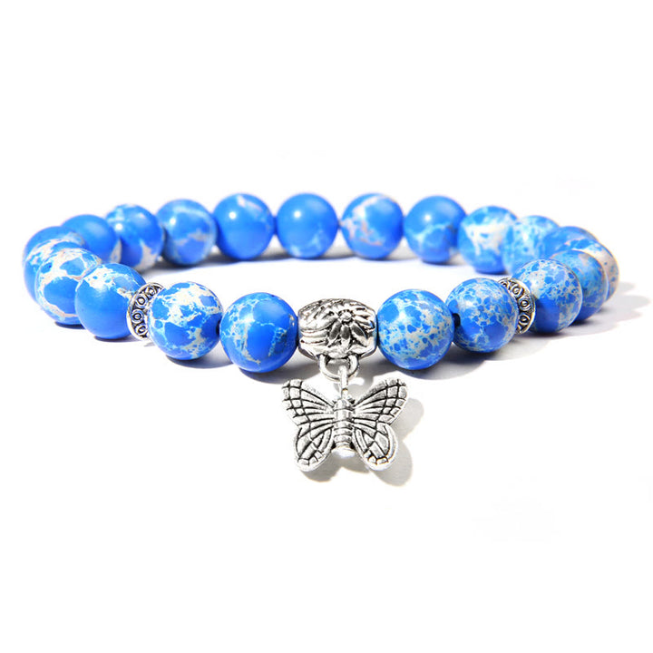 Olivenorma Natural Turquoise Butterfly Charm Gem Bracelet - Dark Blue Emperor Stone - image 7