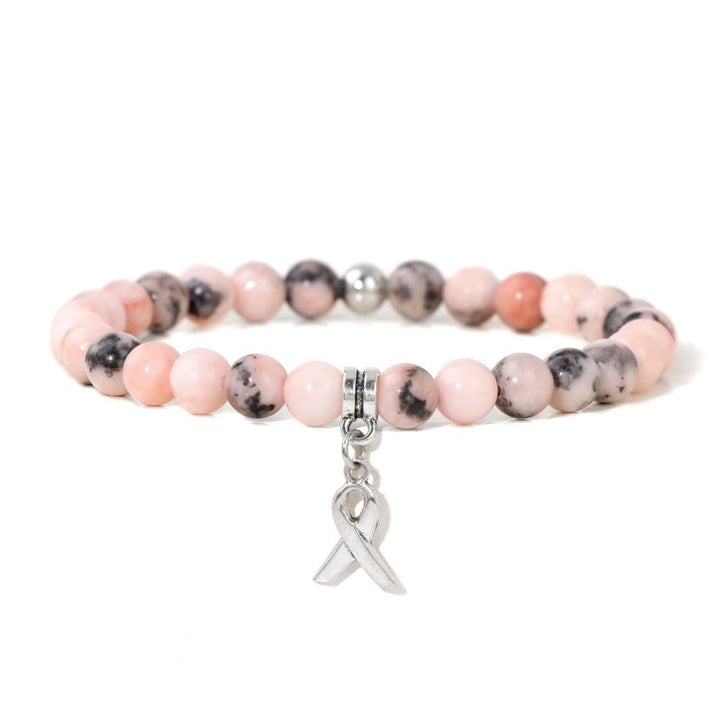 Olivenorma Ribbon Charm Natural Gemstone Beaded Lucky Bracelet - Pink Zebra Jasper - image 9