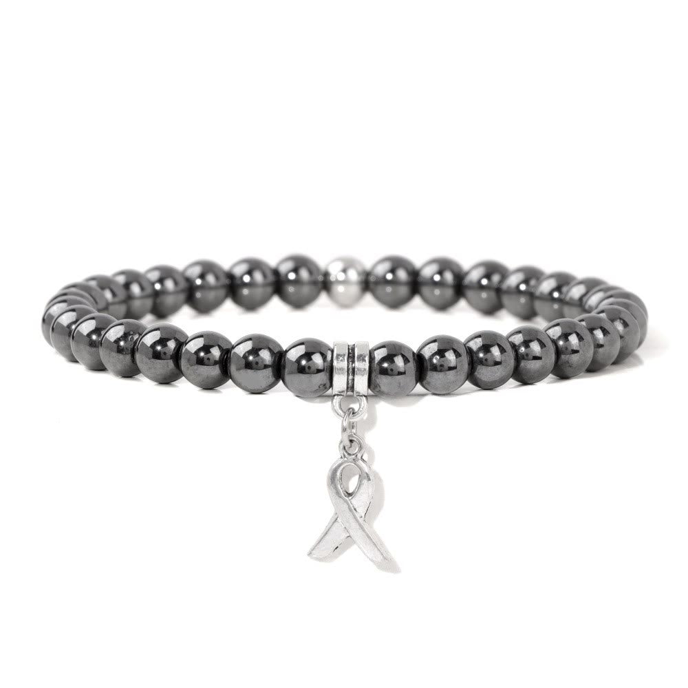 Olivenorma Ribbon Charm Natural Gemstone Beaded Lucky Bracelet - Hematite - image 12