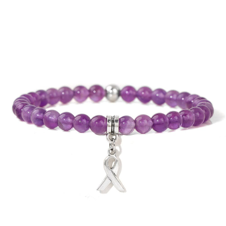 Olivenorma Ribbon Charm Natural Gemstone Beaded Lucky Bracelet - Amethyst - image 2