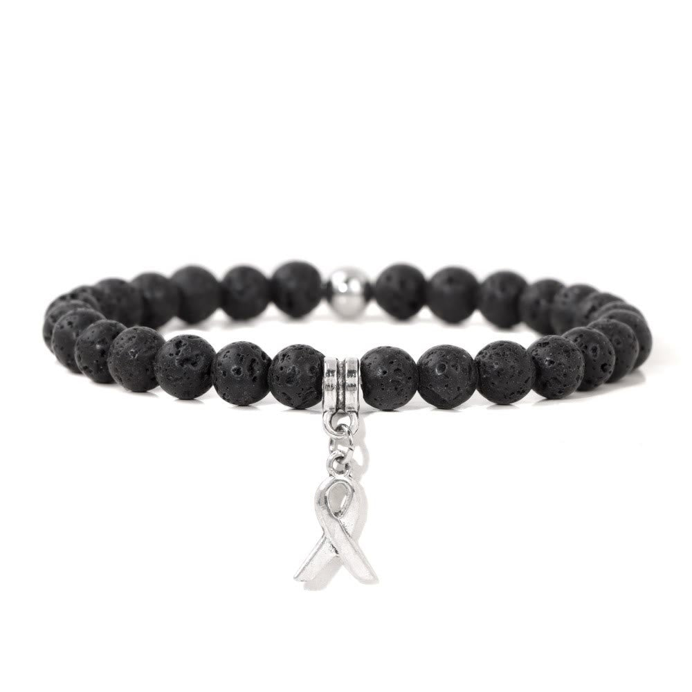 Olivenorma Ribbon Charm Natural Gemstone Beaded Lucky Bracelet - Lava Stone - image 5