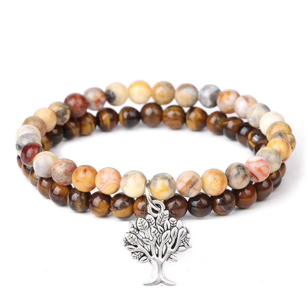 Olivenorma Tree of Life Gemstone Double Layer Bracelet - Agalmatolite + Tiger Eye - image 19
