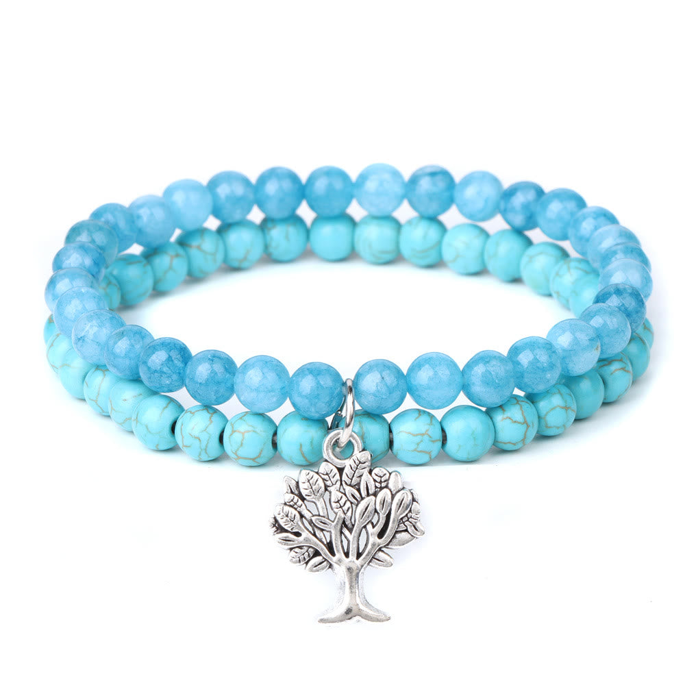 Olivenorma Tree of Life Gemstone Double Layer Bracelet - Turquoise + Blue Chalcedony - image 15