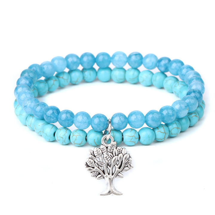 Olivenorma Tree of Life Gemstone Double Layer Bracelet - Turquoise + Blue Chalcedony - image 15