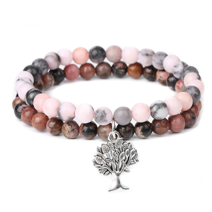 Olivenorma Tree of Life Gemstone Double Layer Bracelet - Rhodonite+Pink Zebra Jasper - image 8
