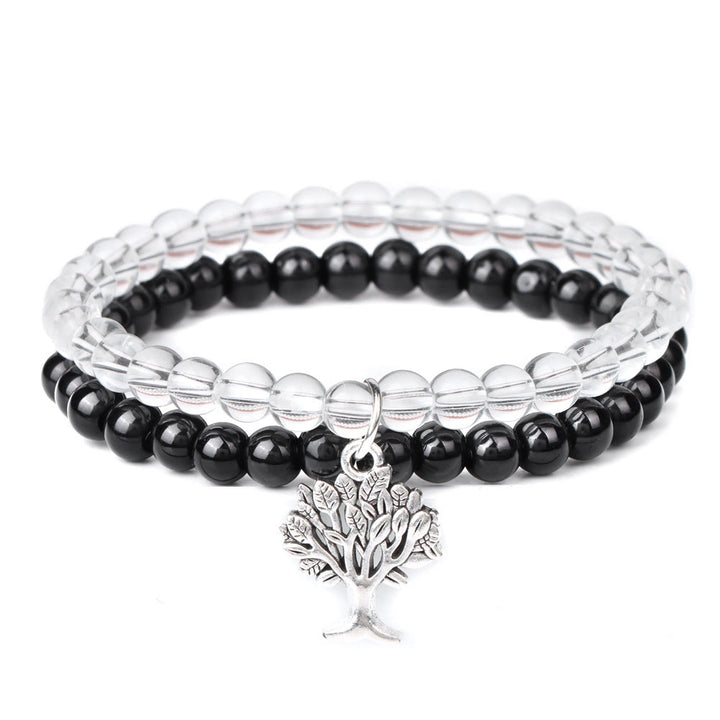 Olivenorma Tree of Life Gemstone Double Layer Bracelet - Clear Crystal + Obsidian - image 24