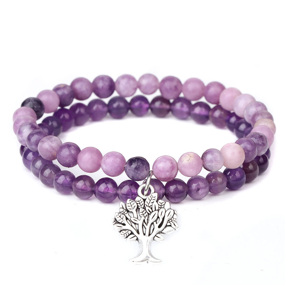 Olivenorma Tree of Life Gemstone Double Layer Bracelet - Charoite + Amethyst - image 27