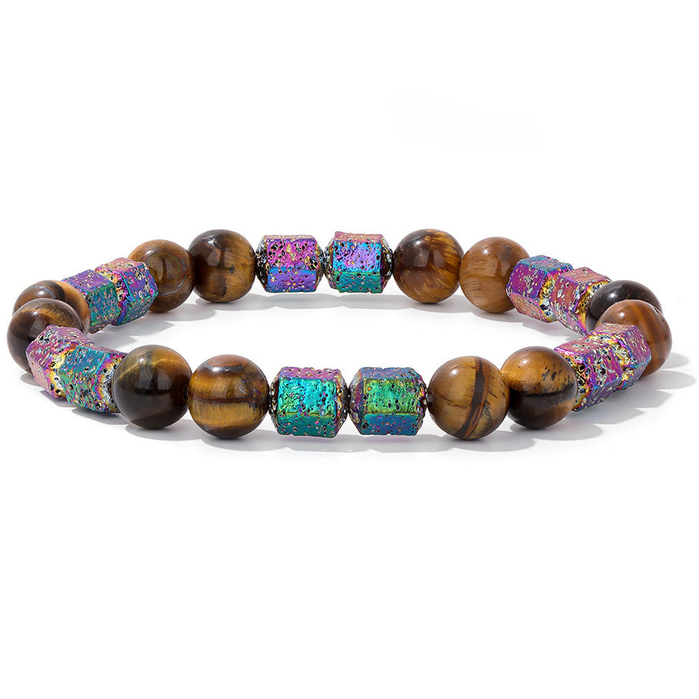 Olivenorma Glitter Geometric Lava Stone Beaded Bracelet - Tiger Eye + Lava Stone - image 6