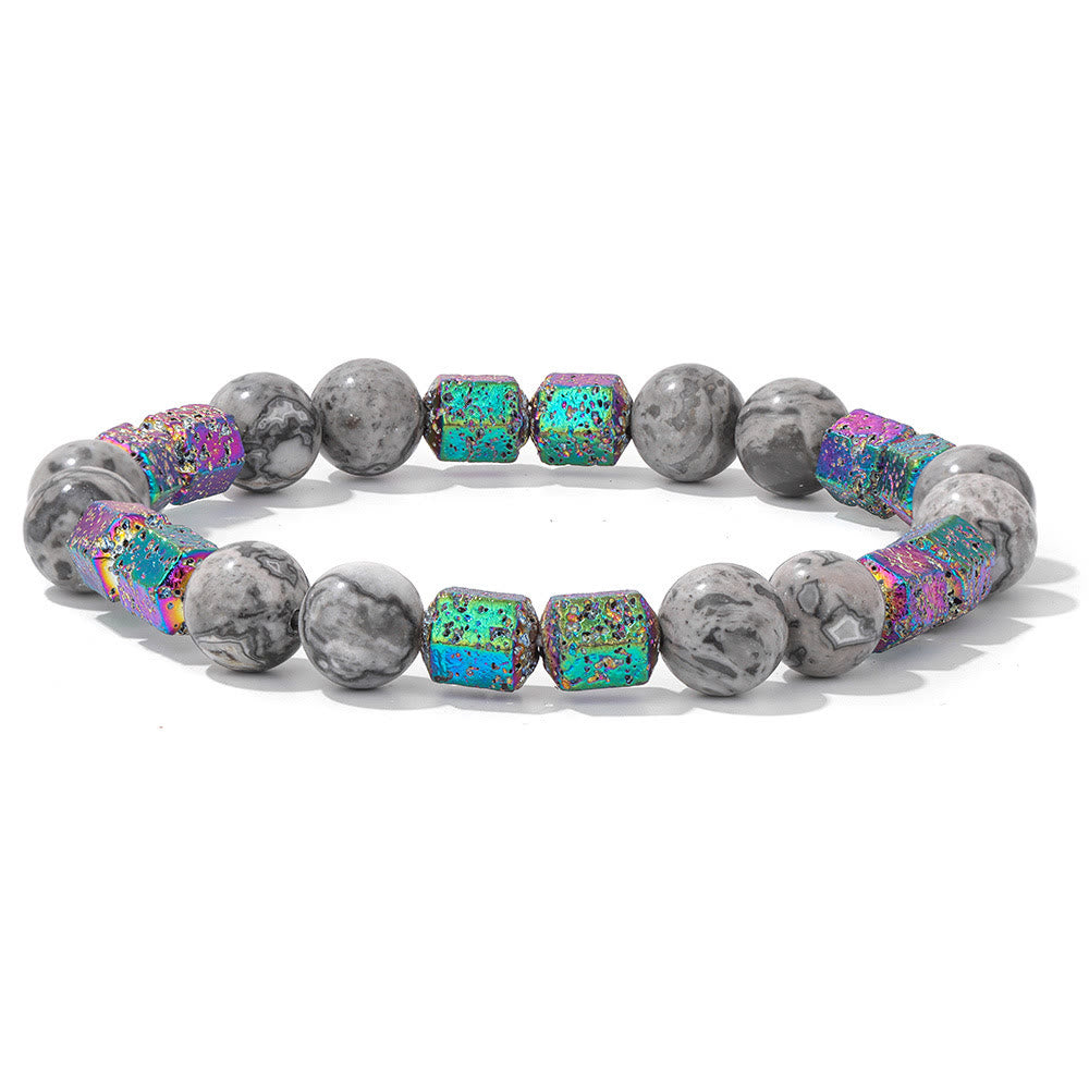 Olivenorma Glitter Geometric Lava Stone Beaded Bracelet - Grey Jasper + Lava Stone - image 11