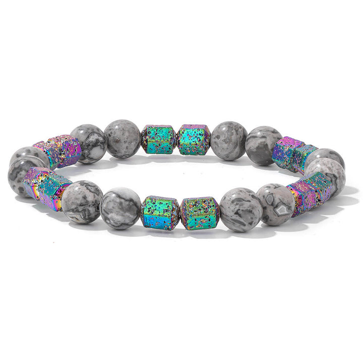 Olivenorma Glitter Geometric Lava Stone Beaded Bracelet - Grey Jasper + Lava Stone - image 11