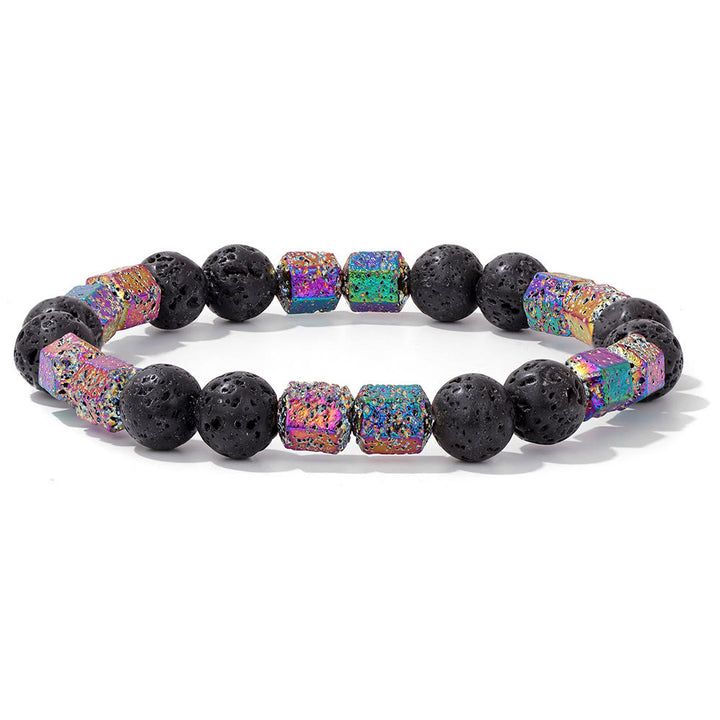 Olivenorma Glitter Geometric Lava Stone Beaded Bracelet - Lava Stone - image 0