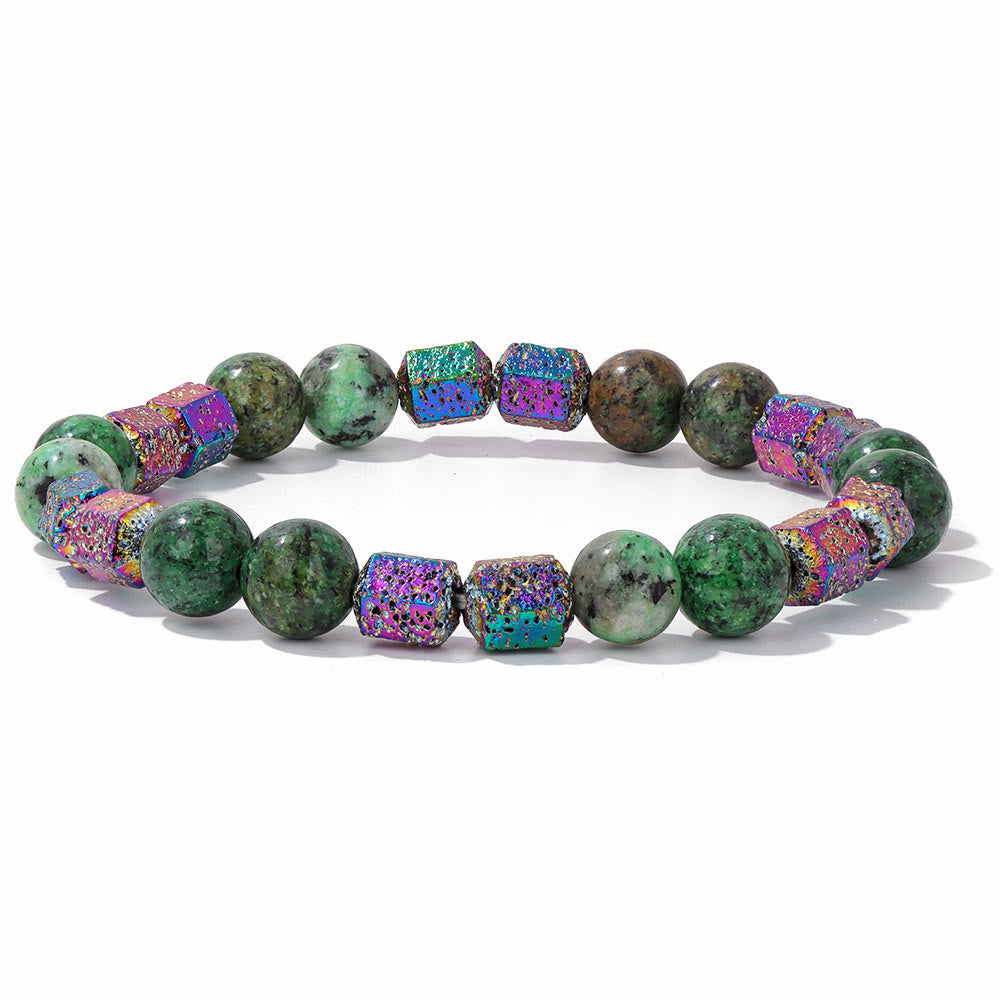 Olivenorma Glitter Geometric Lava Stone Beaded Bracelet - African Turquoise + Lava Stone - image 4