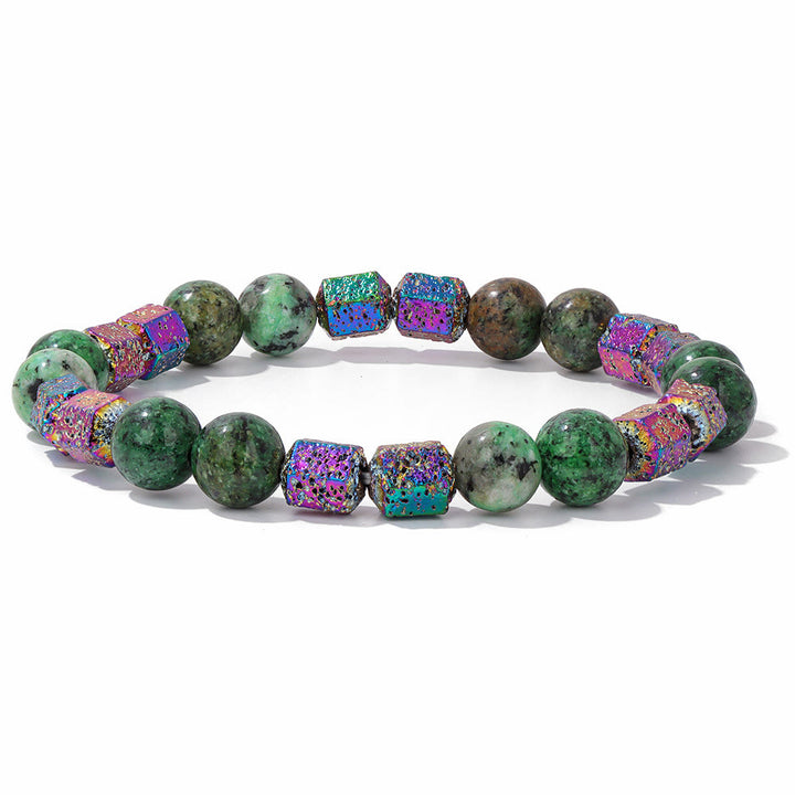 Olivenorma Glitter Geometric Lava Stone Beaded Bracelet - African Turquoise + Lava Stone - image 4