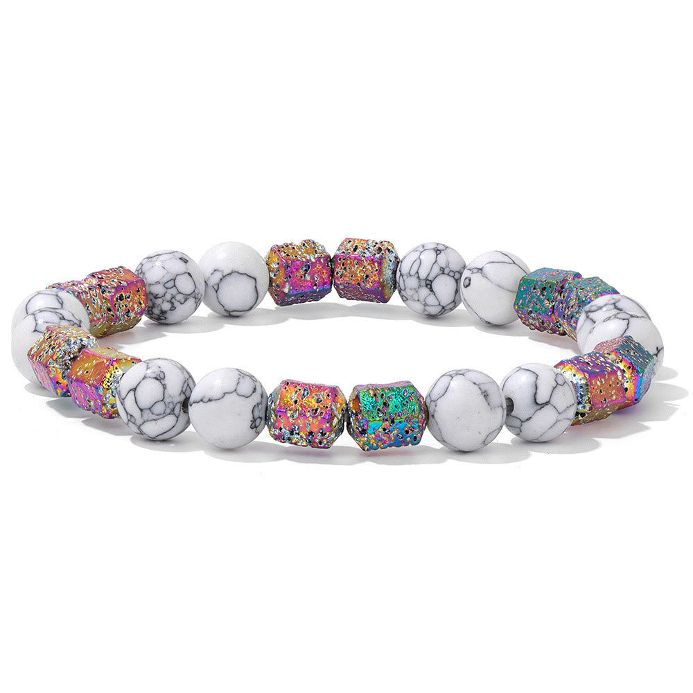 Olivenorma Glitter Geometric Lava Stone Beaded Bracelet - White Turquoise + Lava Stone - image 8